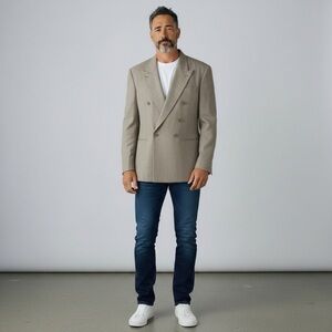 Yves Saint Laurent vintage men’s blazer double breasted, beige size Large